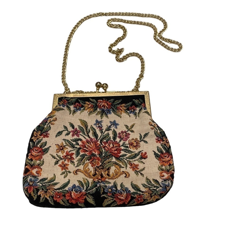 Needlpoint Tapestry Floral Crossbody Purse Bag 1950’s Vintage - Picture 6 of 13